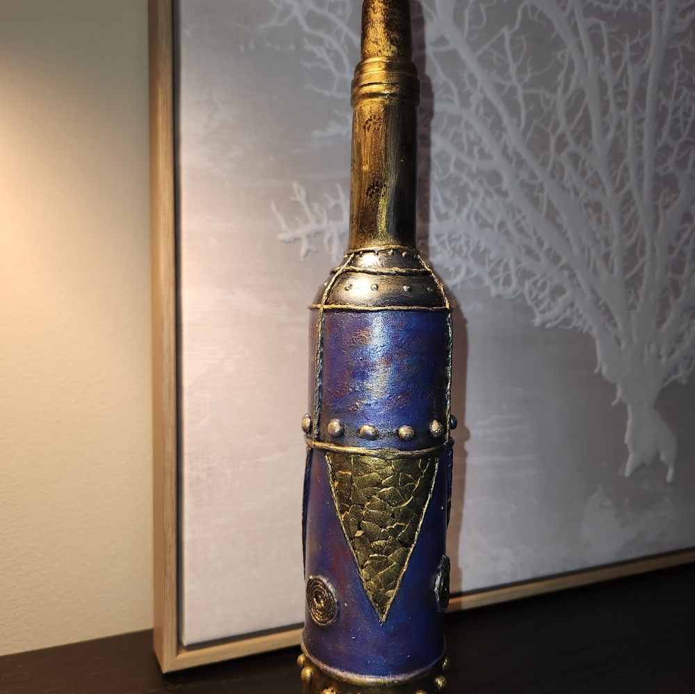 Artistic Blue and Gold Decorative Bottle